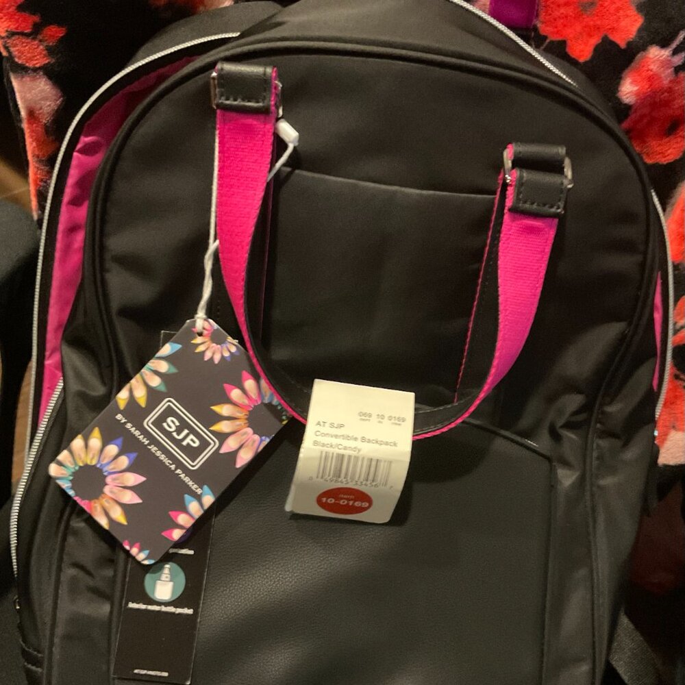 SJP Sarah Jessica Parker 16" RFID Convertible Laptop Backpack - Black/Candy Pink - Picture 12 of 12